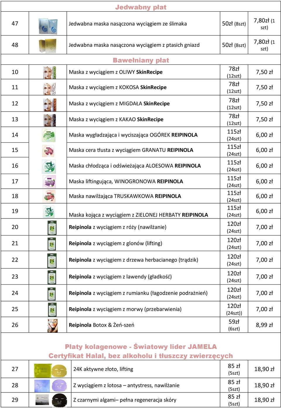 Maska cera tłusta z wyciągiem GRANATU REIPINOLA 16 Maska chłodząca i odświeżająca ALOESOWA REIPINOLA 17 Maska liftingująca, WINOGRONOWA REIPINOLA 18 Maska nawilżająca TRUSKAWKOWA REIPINOLA 19 Maska