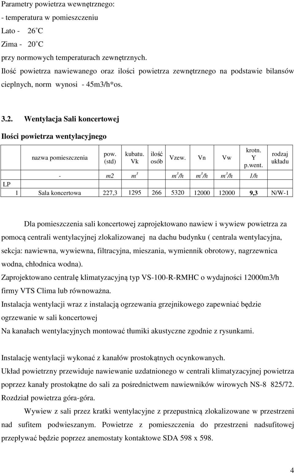 Wentylacja Sali koncertowej Ilości powietrza wenty