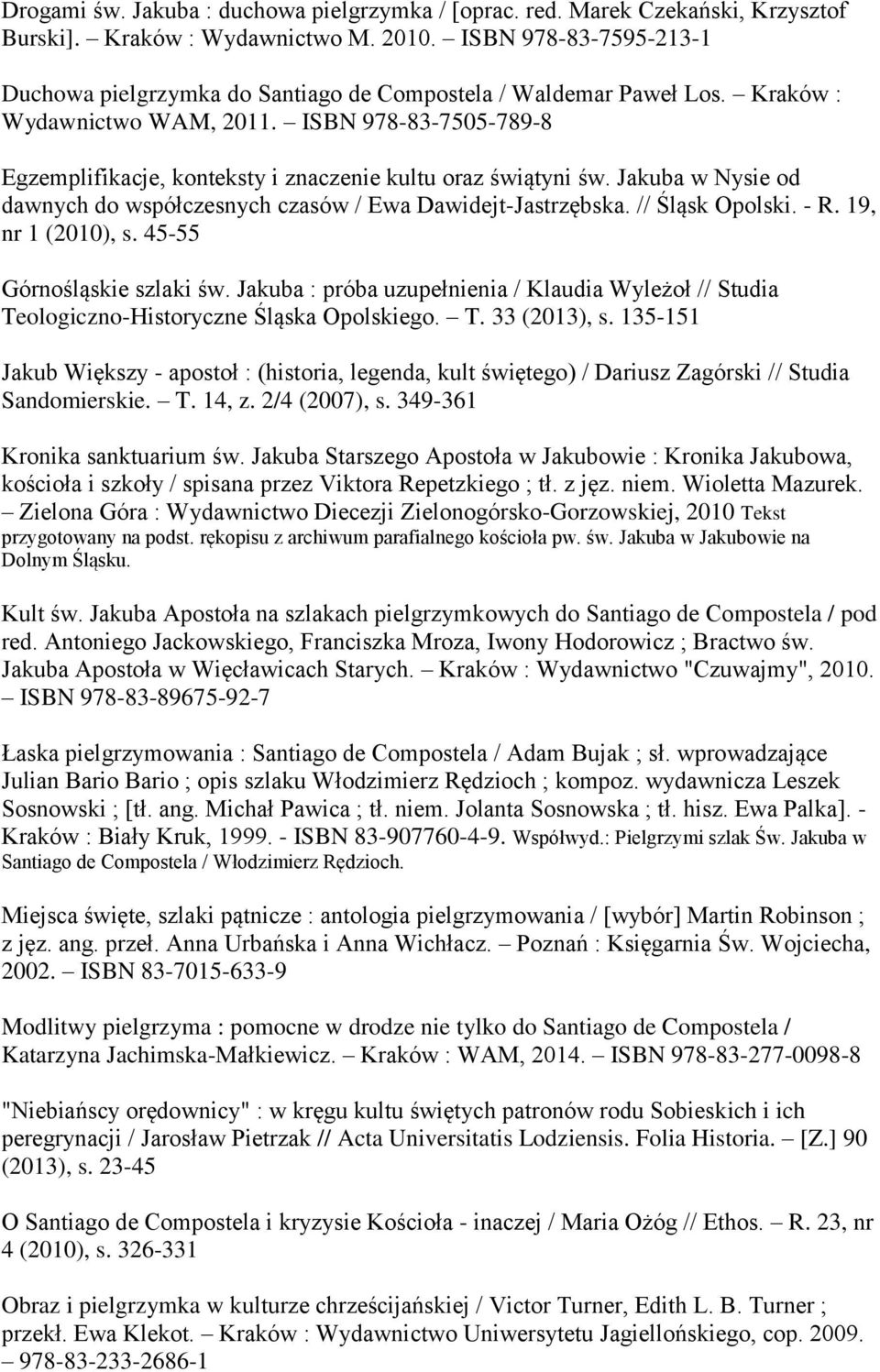 ISBN 978-83-7505-789-8 Egzemplifikacje, konteksty i znaczenie kultu oraz świątyni św. Jakuba w Nysie od dawnych do współczesnych czasów / Ewa Dawidejt-Jastrzębska. // Śląsk Opolski. - R.