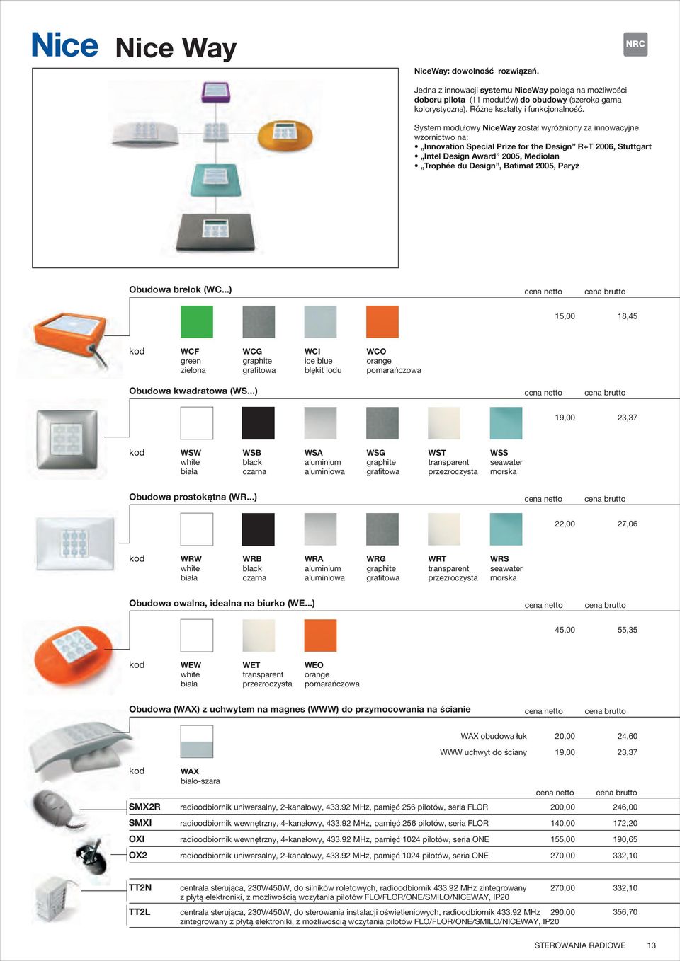 Pary Obudowa brelok (WC...) 15,00 18,45 kod WCF green zielona WCG graphite grafitowa WCI ice blue b³êkit lodu WCO orange pomarañczowa Obudowa kwadratowa (WS.