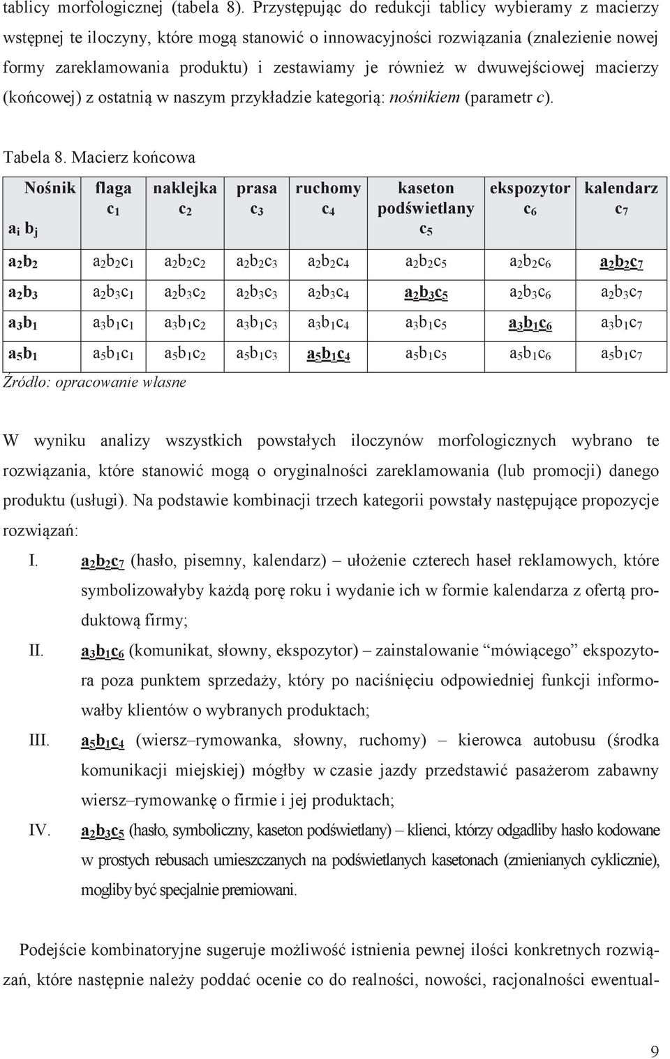 dwuwejciowej macierzy (kocowej) z ostatni w naszym przykładzie kategori: nonikiem (parametr c). Tabela 8.