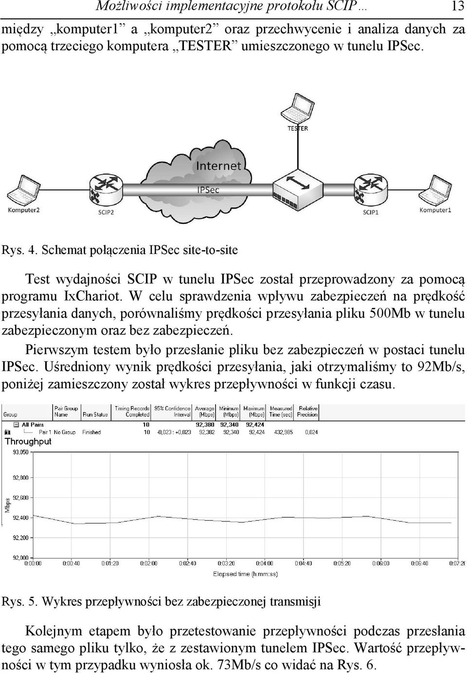 W celu sprawdzenia wpływu zabezpieczeń na prędkość przesyłania danych, porównaliśmy prędkości przesyłania pliku 500Mb w tunelu zabezpieczonym oraz bez zabezpieczeń.