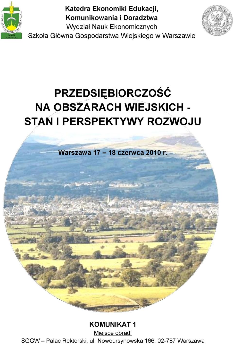 PRZEDSIĘBIORCZOŚĆ NA OBSZARACH WIEJSKICH - STAN I PERSPEKTYWY ROZWOJU Warszawa