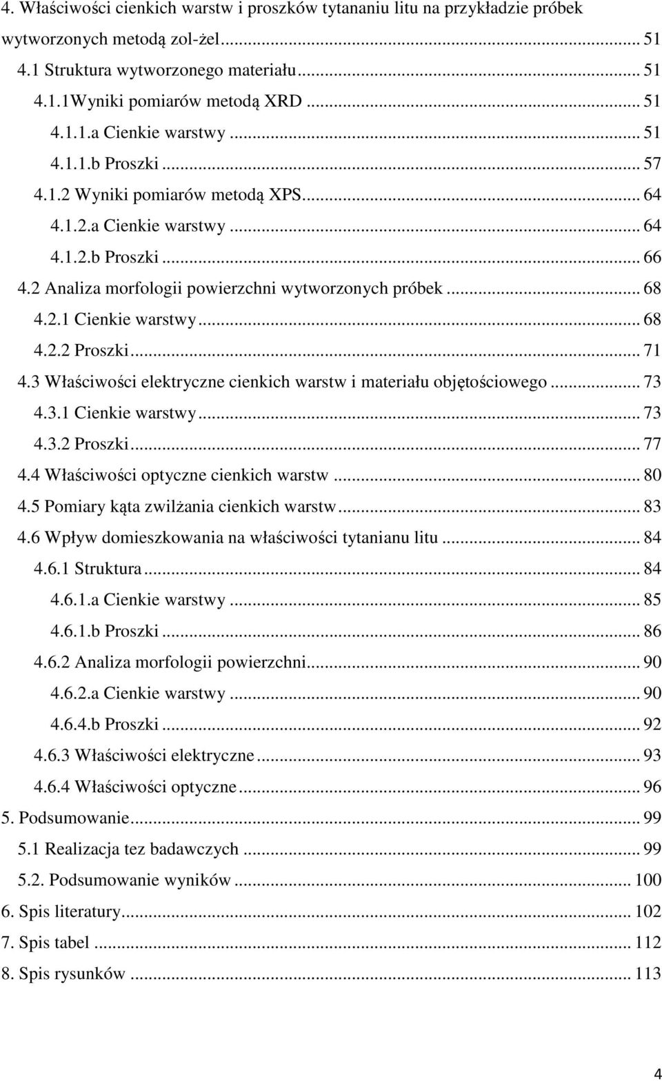 .. 68 4.2.2 Proszki... 71 4.3 Właściwości elektryczne cienkich warstw i materiału objętościowego... 73 4.3.1 Cienkie warstwy... 73 4.3.2 Proszki... 77 4.4 Właściwości optyczne cienkich warstw... 8 4.