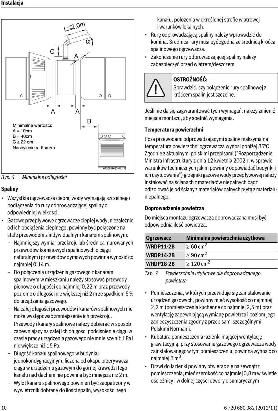 Zakończenie rury odprowadzającej spaliny należy zabezpieczyć przed wiatrem/deszczem OSTROŻNOŚĆ: Sprawdzić, czy połączenie rury spalinowej z króćcem spalin jest szczelne.