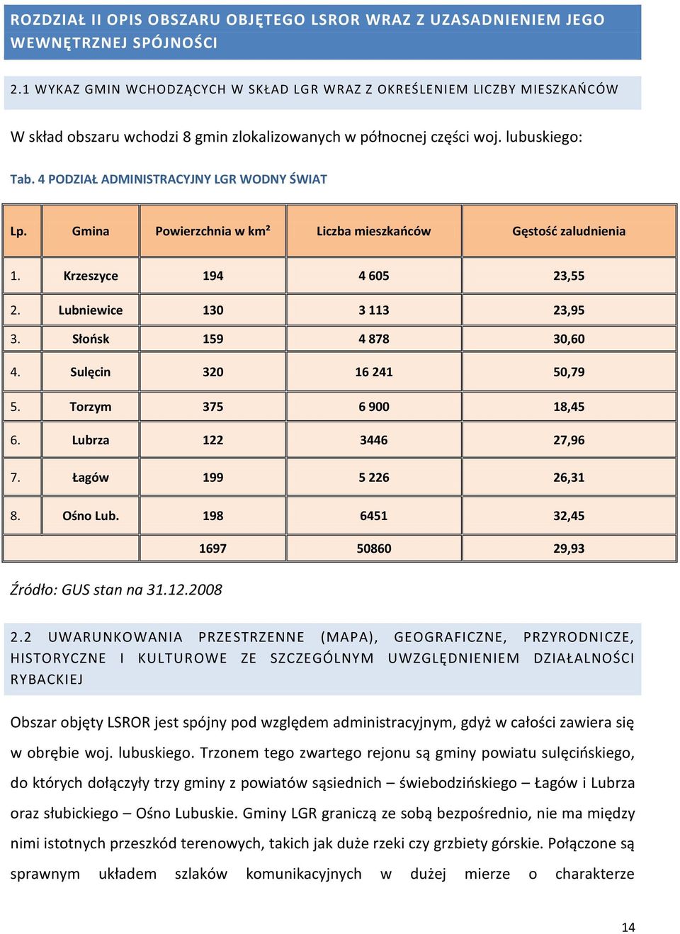 4 PODZIAŁ ADMINISTRACYJNY LGR WODNY ŚWIAT Lp. Gmina Powierzchnia w km² Liczba mieszkaoców Gęstośd zaludnienia 1. Krzeszyce 194 4 605 23,55 2. Lubniewice 130 3 113 23,95 3. Słoosk 159 4 878 30,60 4.