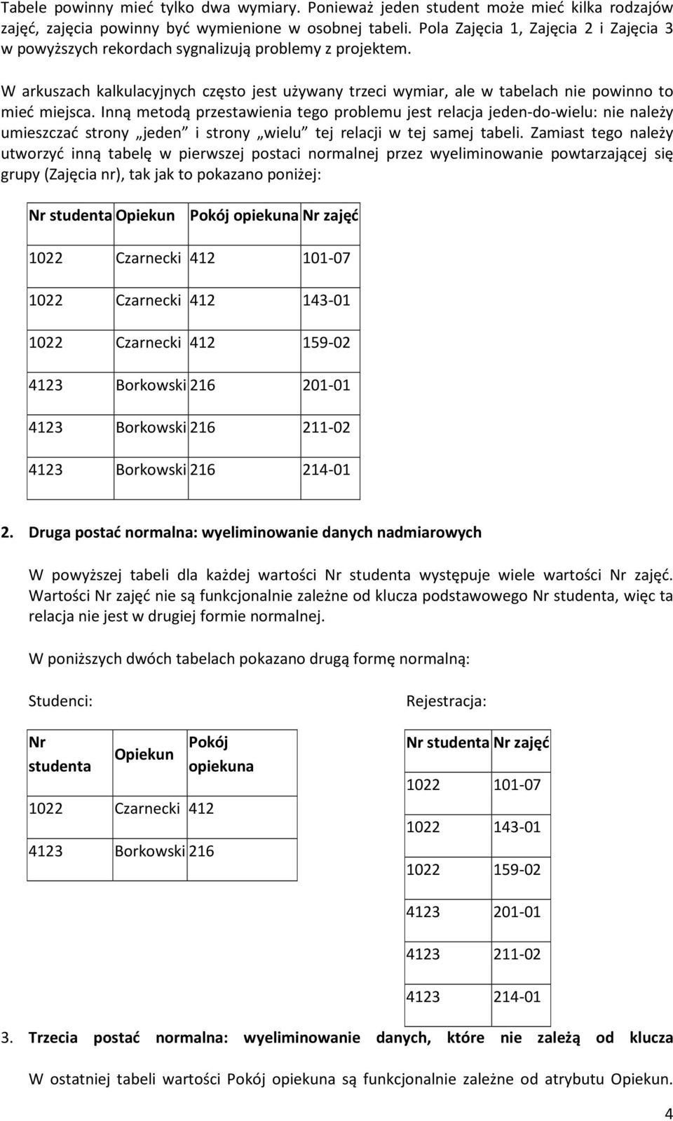 Inną metodą przestawienia tego problemu jest relacja jeden-do-wielu: nie należy umieszczać strony jeden i strony wielu tej relacji w tej samej tabeli.