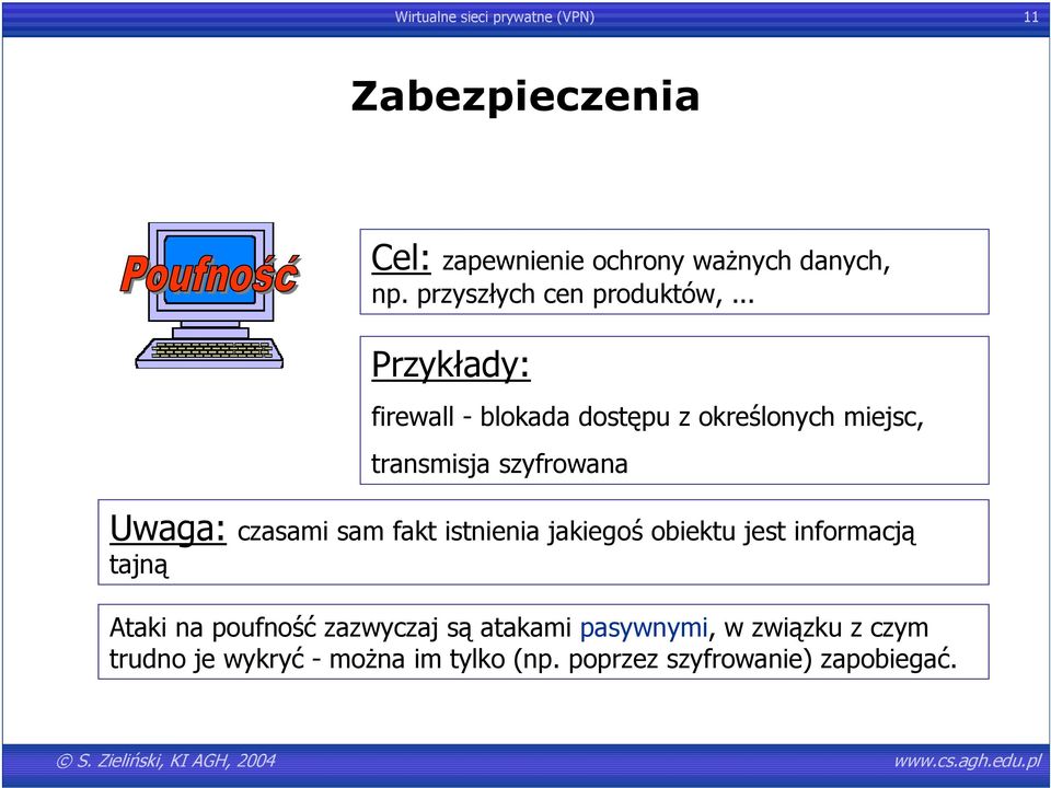 .. Przykłady: firewall - blokada dostępu z określonych miejsc, transmisja szyfrowana Uwaga: czasami sam