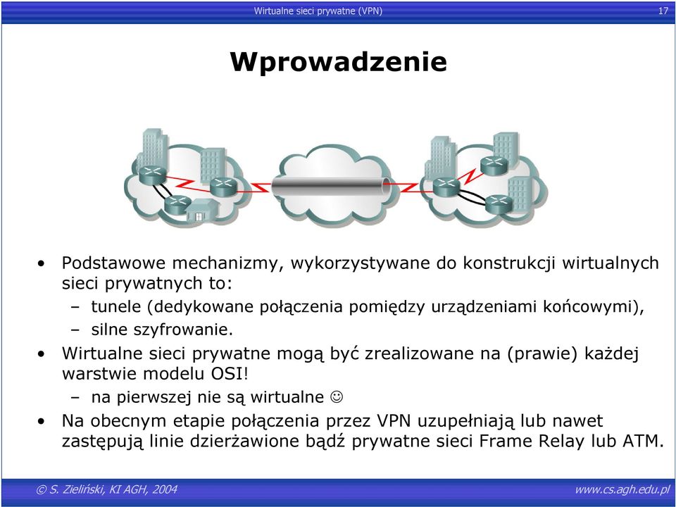 Wirtualne sieci prywatne mogą być zrealizowane na (prawie) każdej warstwie modelu OSI!