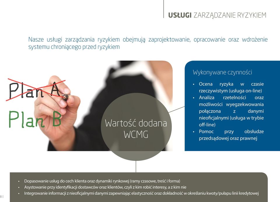 off-line) Pomoc przy obsłudze przedsądowej oraz prawnej 8 Dopasowanie usług do cech klienta oraz dynamiki rynkowej (ramy czasowe, treść i forma) Asystowanie przy identyfikacji