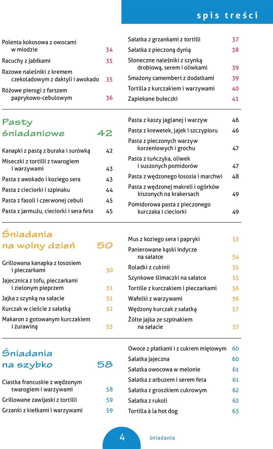 41 Pasty śniadaniowe 42 Kanapki z pastą z buraka i surówką 42 Miseczki z tortilli z twarogiem i warzywami 43 Pasta z awokado i koziego sera 43 Pasta z cieciorki i szpinaku 44 Pasta z fasoli i