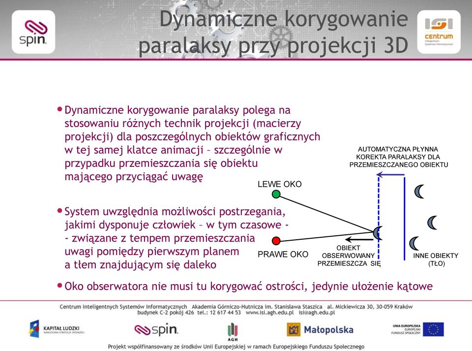 DLA PRZEMIESZCZANEGO OBIEKTU System uwzględnia możliwości postrzegania, jakimi dysponuje człowiek w tym czasowe - - związane z tempem przemieszczania uwagi pomiędzy