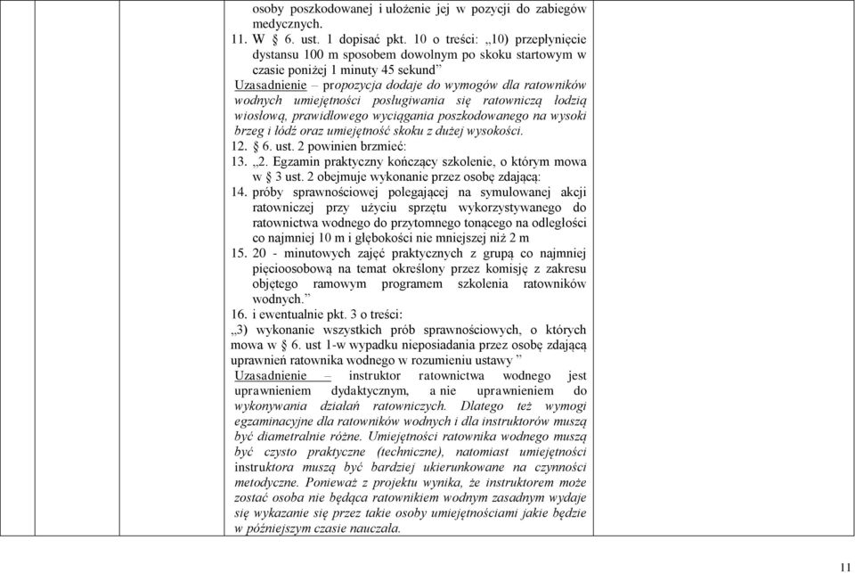 posługiwania się ratowniczą łodzią wiosłową, prawidłowego wyciągania poszkodowanego na wysoki brzeg i łódź oraz umiejętność skoku z dużej wysokości. 12. 6. ust. 2 