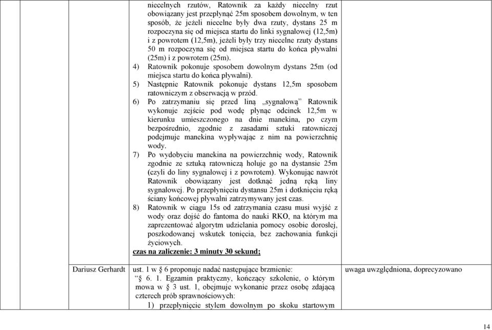 4) Ratownik pokonuje sposobem dowolnym dystans 25m (od miejsca startu do końca pływalni). 5) Następnie Ratownik pokonuje dystans 12,5m sposobem ratowniczym z obserwacją w przód.