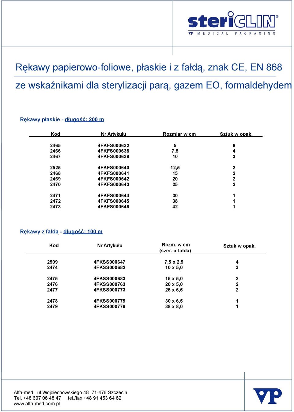 4FKFS000644 30 1 2472 4FKFS000645 38 1 2473 4FKFS000646 42 1 Rękawy z fałdą - długość: 100 m Kod Nr Artykułu Rozm. w cm Sztuk w opak. (szer.