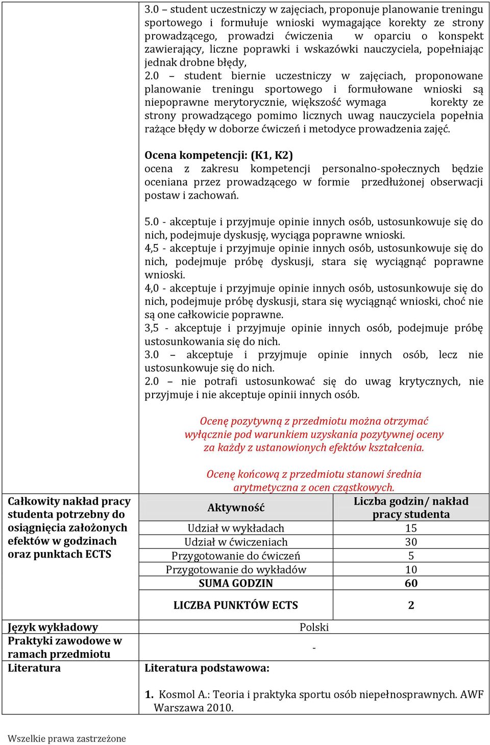 0 student biernie uczestniczy w zajęciach, proponowane planowanie treningu sportowego i formułowane wnioski są niepoprawne merytorycznie, większość wymaga korekty ze strony prowadzącego pomimo