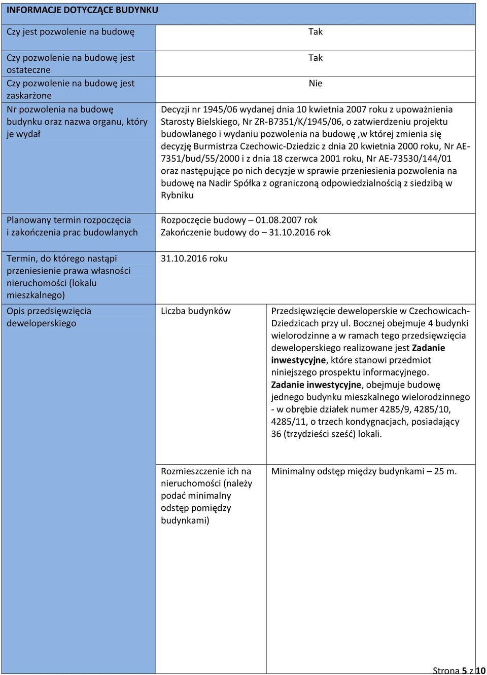 zatwierdzeniu projektu budowlanego i wydaniu pozwolenia na budowę,w której zmienia się decyzję Burmistrza Czechowic-Dziedzic z dnia 20 kwietnia 2000 roku, Nr AE- 7351/bud/55/2000 i z dnia 18 czerwca