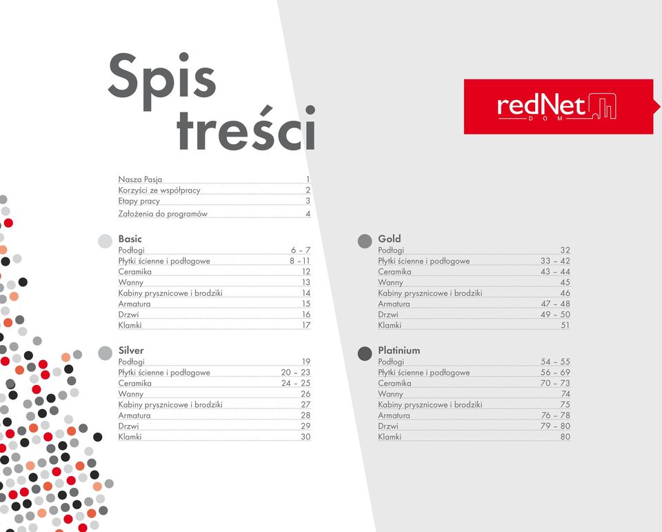 brodziki 27 Armatura 28 Drzwi 29 Klamki 30 Gold Podłogi 32 Płytki ścienne i podłogowe 33 42 Ceramika 43 44 Wanny 45 Kabiny prysznicowe i brodziki 46 Armatura 47 48