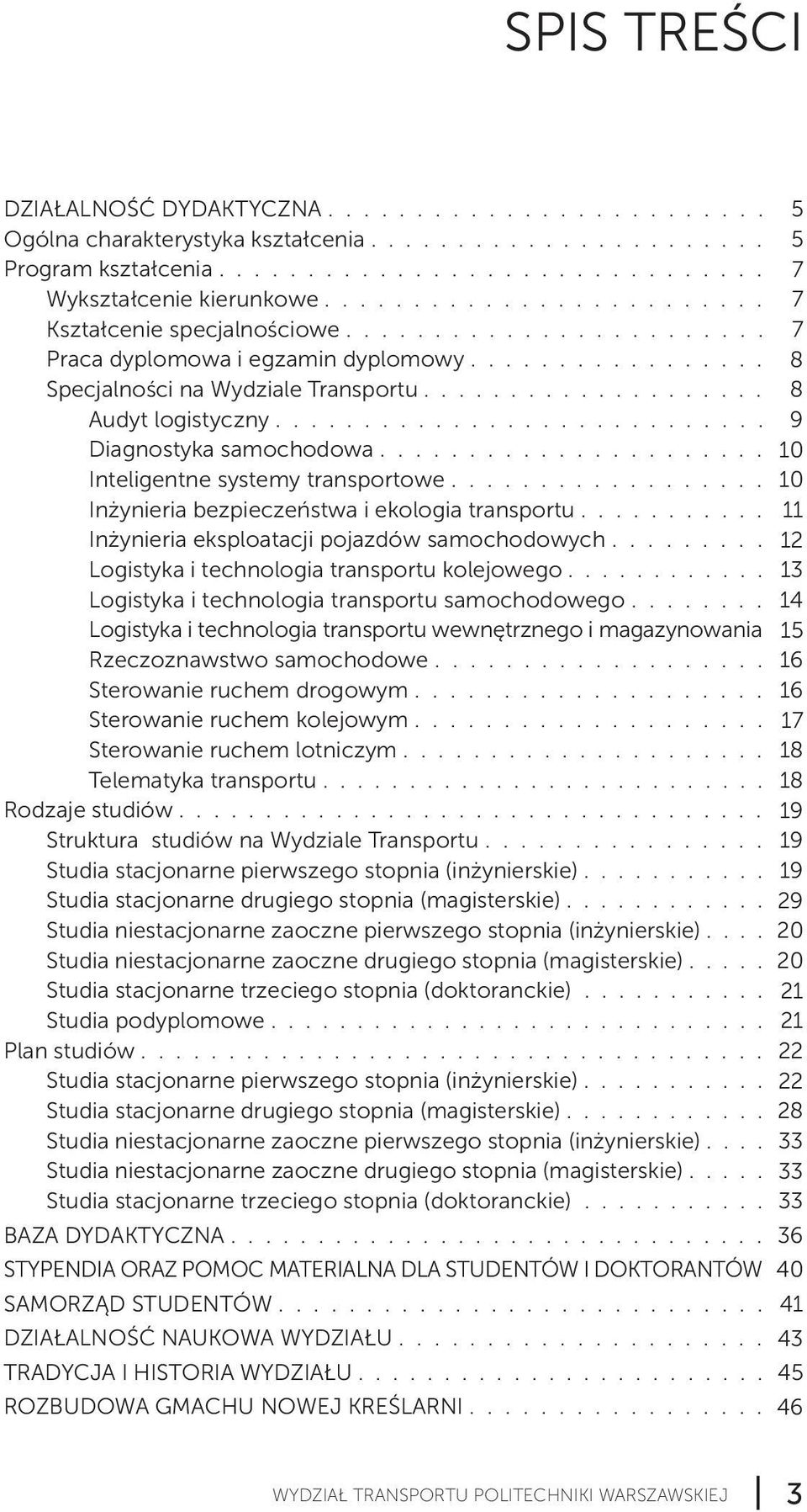 ........................... Diagnostyka samochodowa...................... Inteligentne systemy transportowe.................. Inżynieria bezpieczeństwa i ekologia transportu.