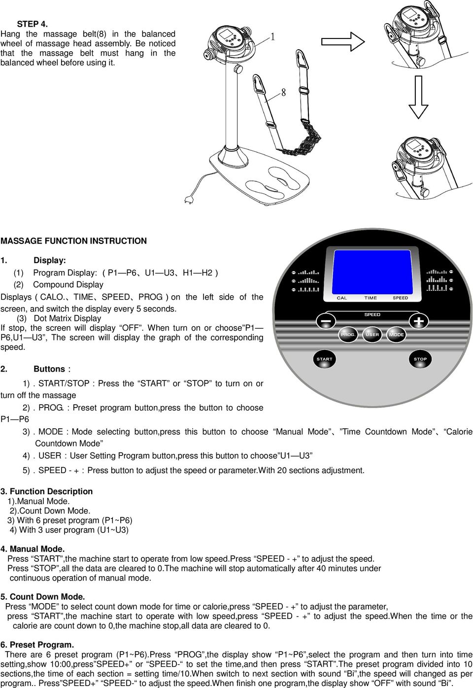 (3) Dot Matrix Display If stop, the screen will display OFF. When turn on or choose P1 P6,U1 U3, The screen will display the graph of the corresponding speed. 2. Buttons: 1).