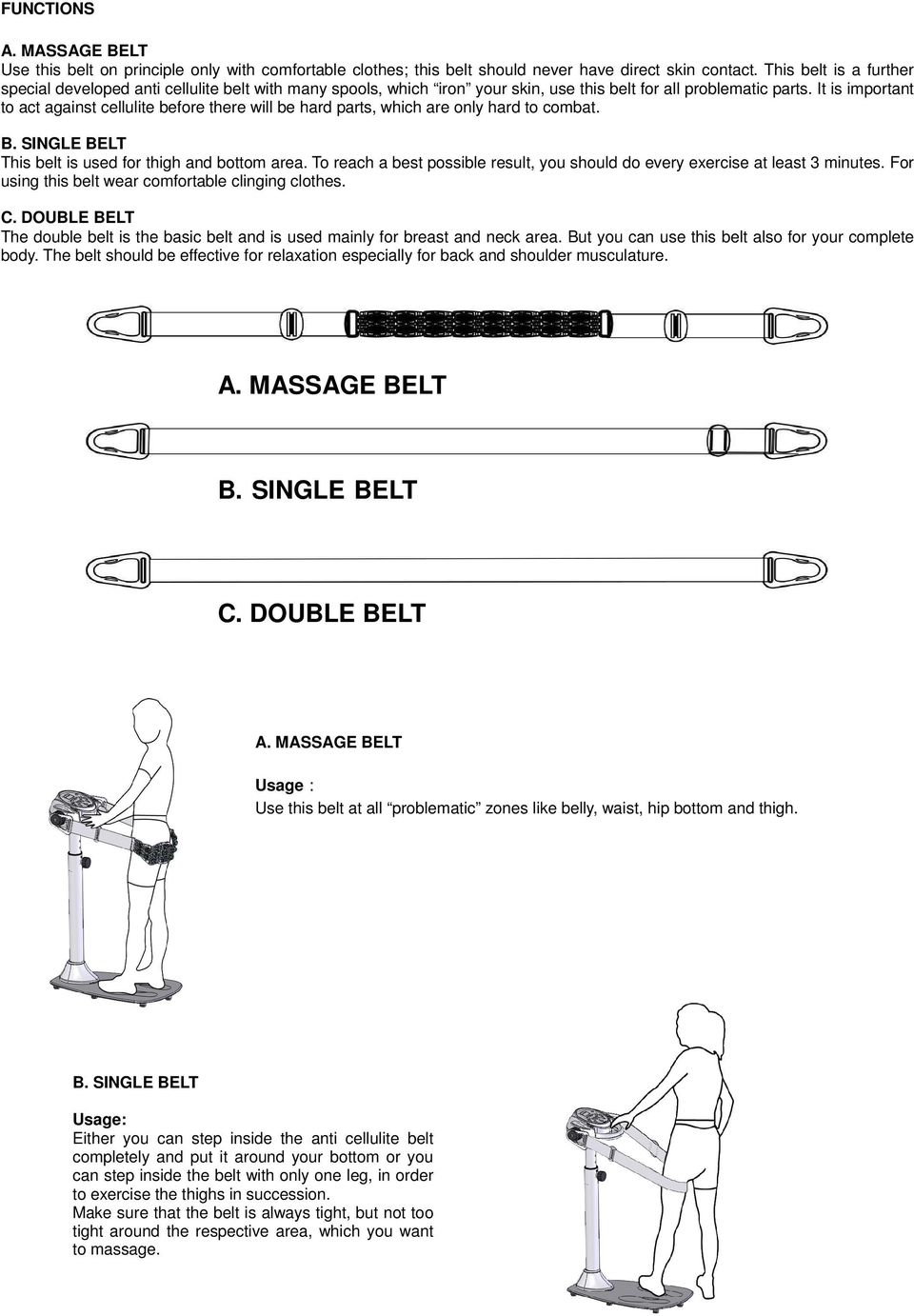 It is important to act against cellulite before there will be hard parts, which are only hard to combat. B. SINGLE BELT This belt is used for thigh and bottom area.