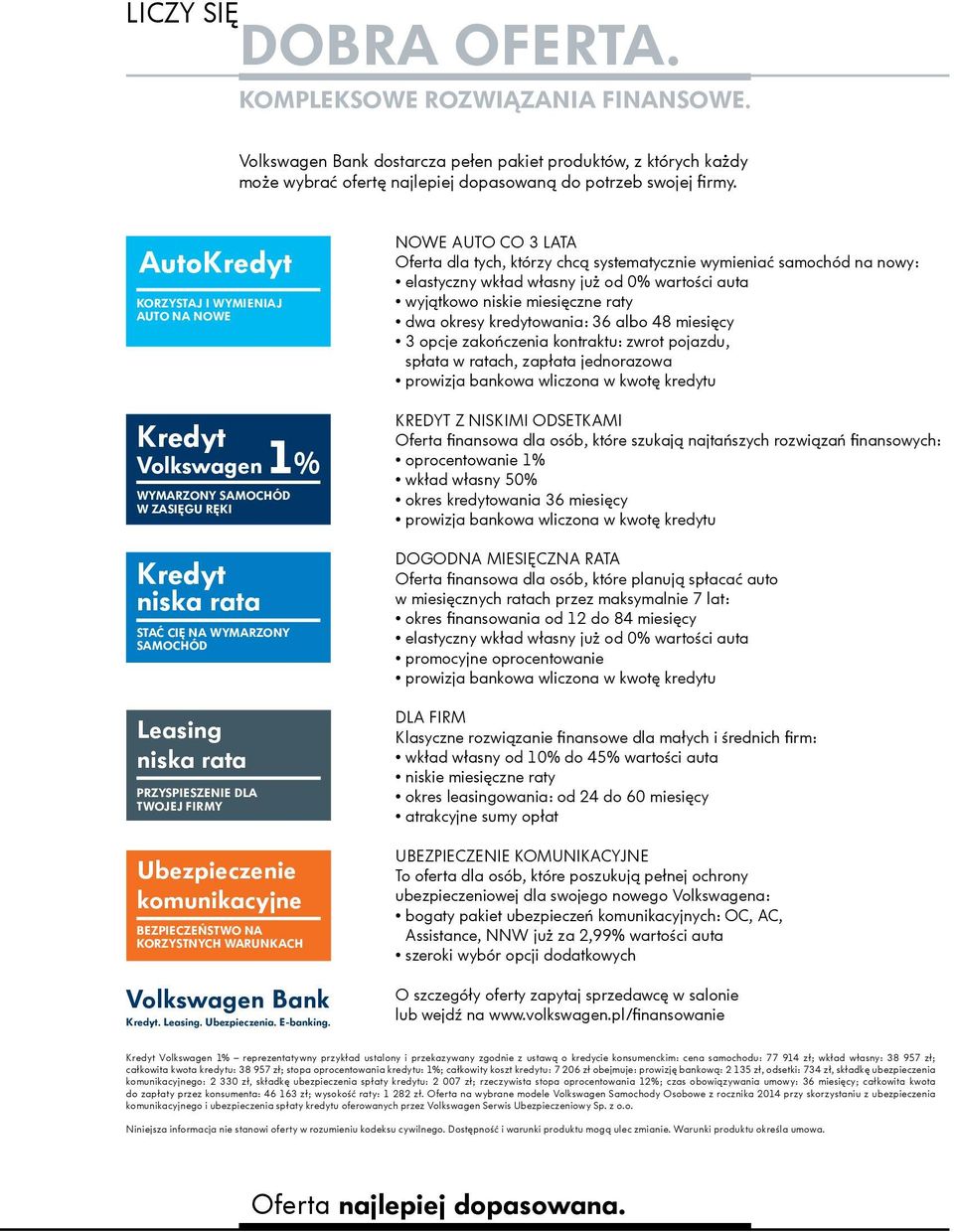 1% Ubezpieczenie komunikacyjne BEZPIECZEŃSTWO NA KORZYSTNYCH WARUNKACH Volkswagen Bank Kredyt. Leasing. Ubezpieczenia. E-banking.