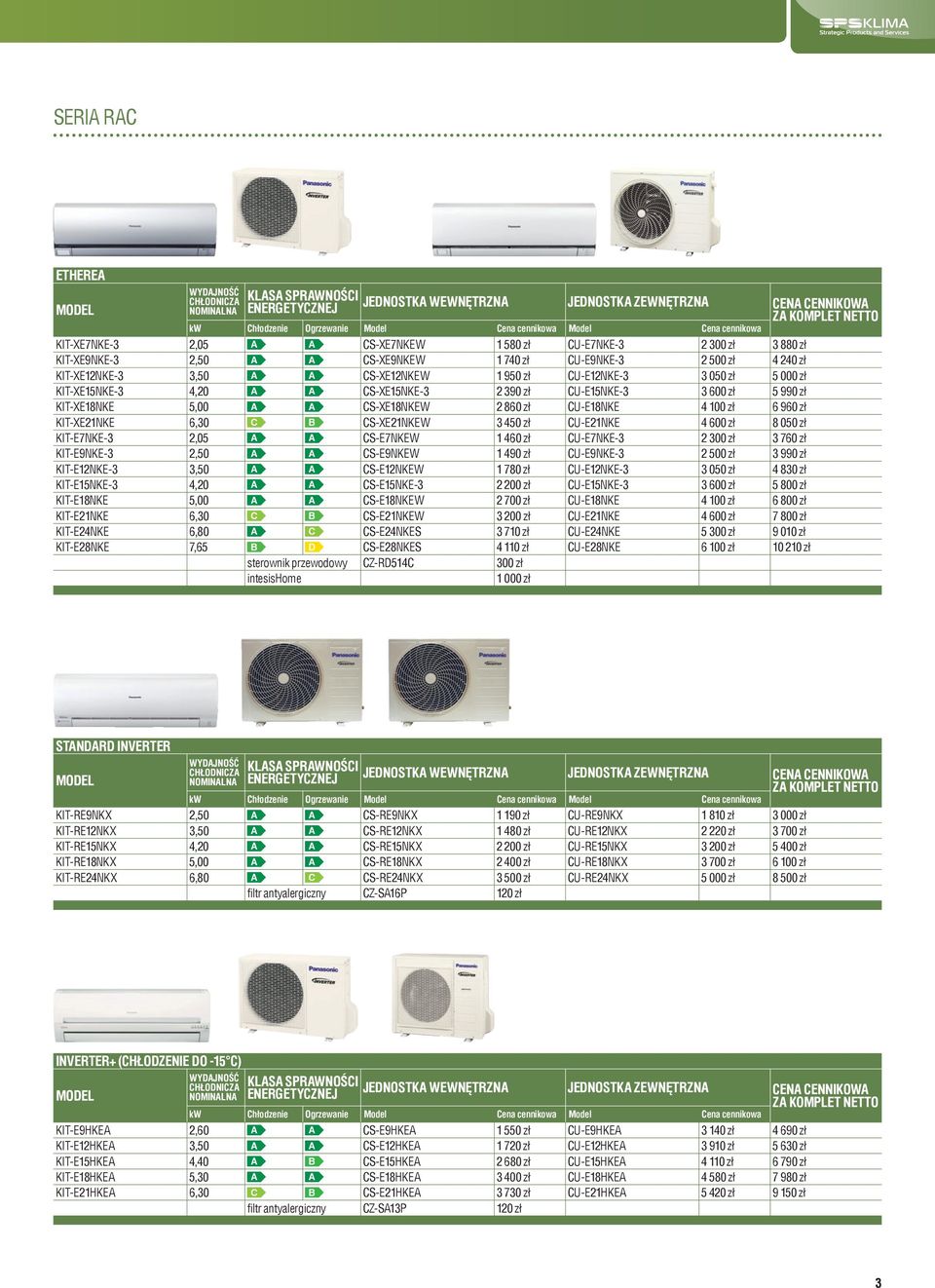 2 390 zł CU-E15NKE-3 3 600 zł 5 990 zł KIT-XE18NKE 5,00 A A CS-XE18NKEW 2 860 zł CU-E18NKE 4 100 zł 6 960 zł KIT-XE21NKE 6,30 C B CS-XE21NKEW 3 450 zł CU-E21NKE 4 600 zł 8 050 zł KIT-E7NKE-3 2,05 A A