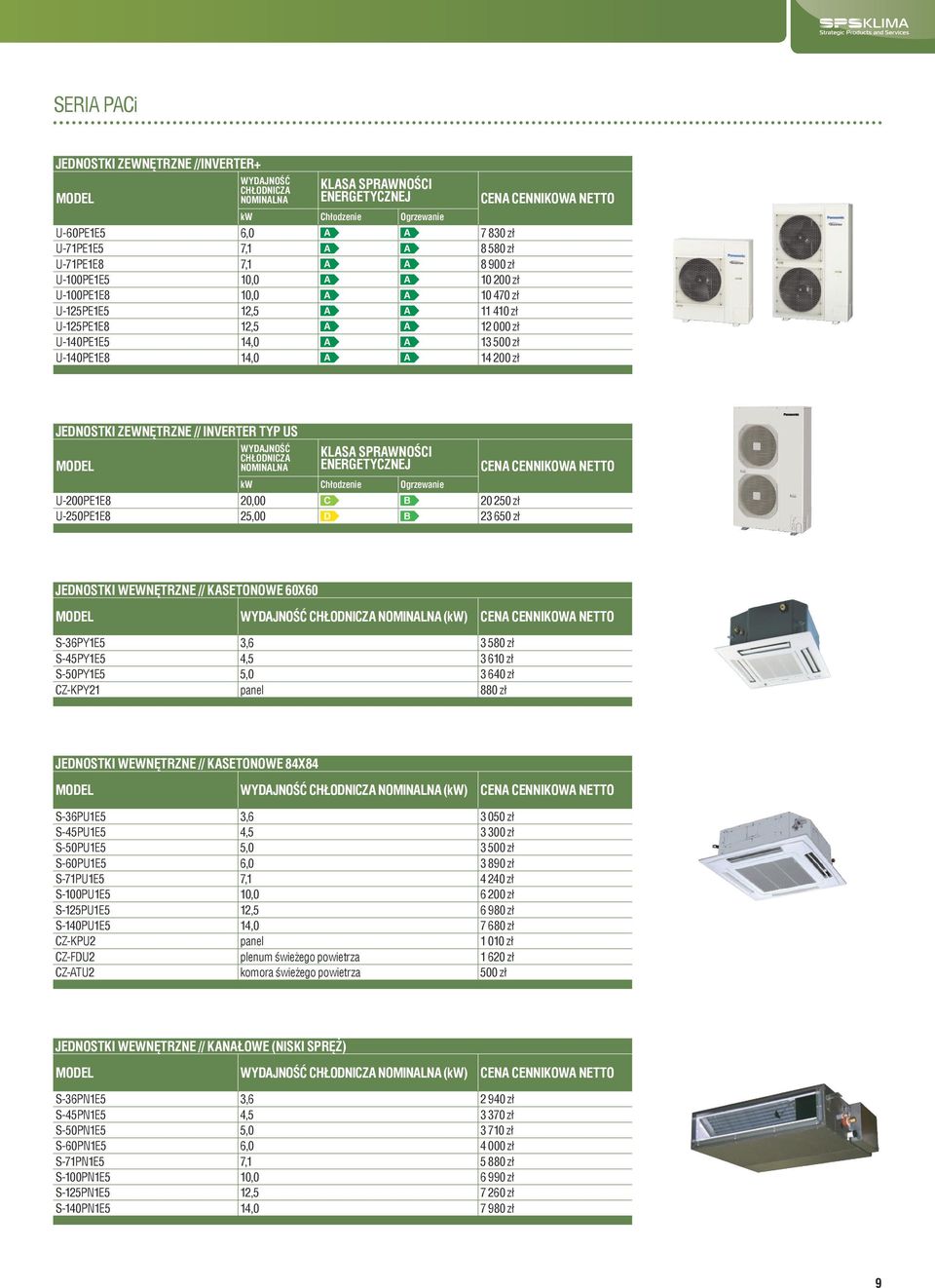 Chłodzenie Ogrzewanie U-200PE1E8 20,00 C B 20 250 zł U-250PE1E8 25,00 D B 23 650 zł Cena cennikowa netto JEDNOSTKI WEWNĘTRZNE // KASETONOWE 60x60 (kw) Cena cennikowa netto S-36PY1E5 3,6 3 580 zł