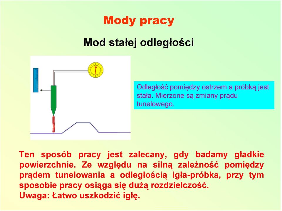 Ten sposób pracy jest zalecany, gdy badamy gładkie powierzchnie.