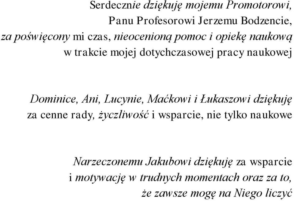 Lucynie, Maćkowi i Łukaszowi dziękuję za cenne rady, życzliwość i wsparcie, nie tylko naukowe