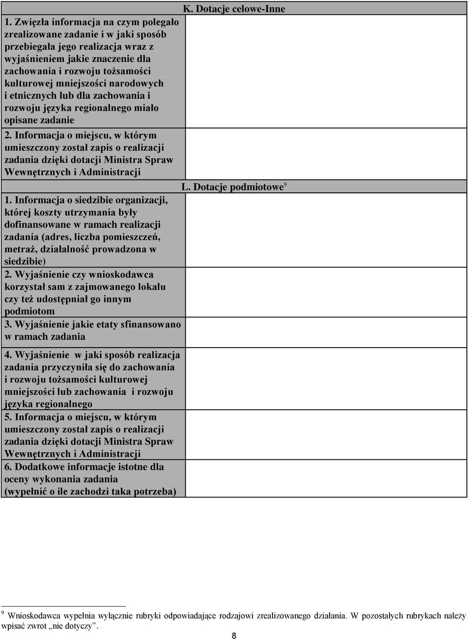 Informacja o siedzibie organizacji, której koszty utrzymania były dofinansowane w ramach realizacji zadania (adres, liczba pomieszczeń, metraż, działalność prowadzona w siedzibie) 2.