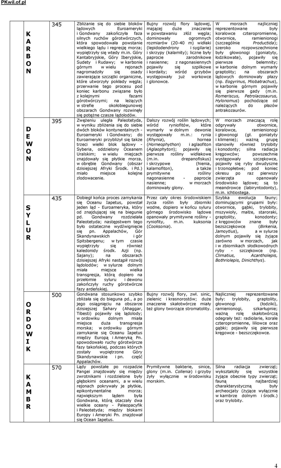 w powstawaniu złóż węgla; koralowce czteropromienne, silnych ruchów górotwórczych, dominowały ogromnych otwornice, ramienionogi która spowodowała powstanie rozmiarów (20-40 m) widłaki (szczególnie