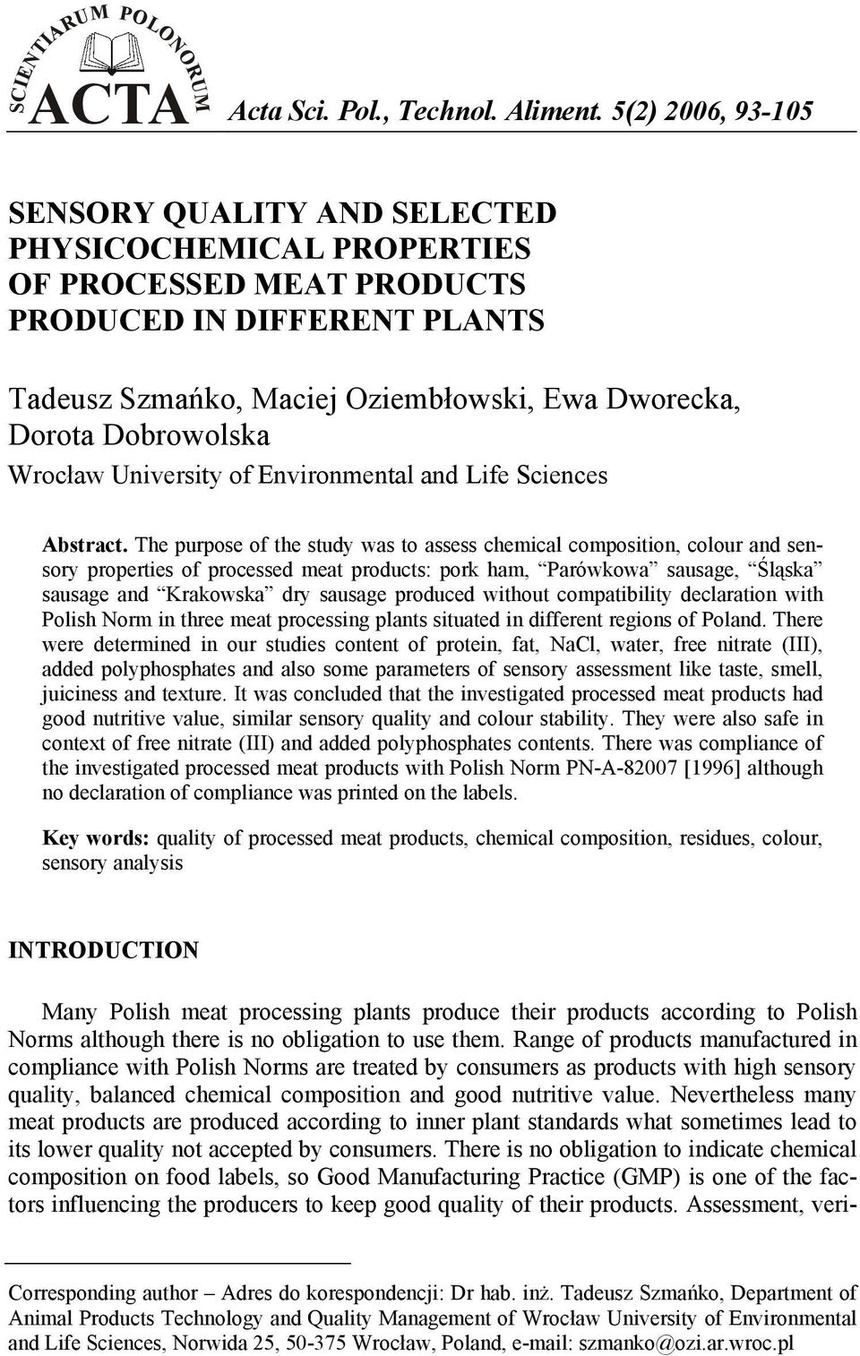 Wrocław University of Environmental and Life Sciences Abstract.