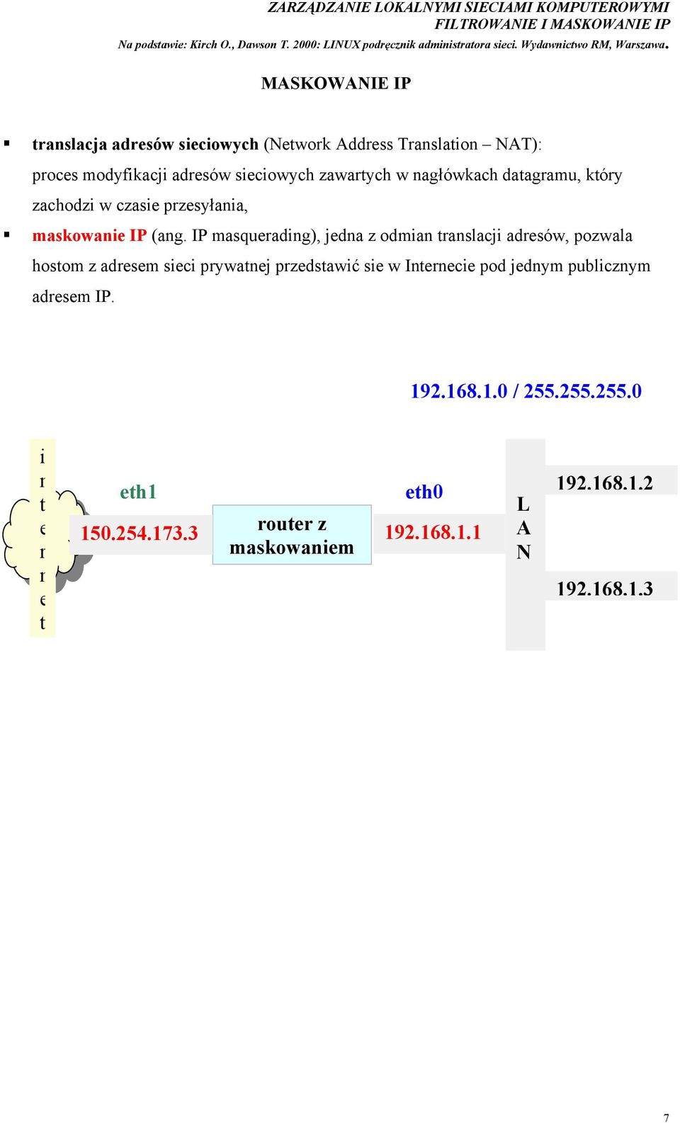 IP masquerading), jedna z odmian translacji adresów, pozwala hostom z adresem sieci prywatnej przedstawić sie w Internecie