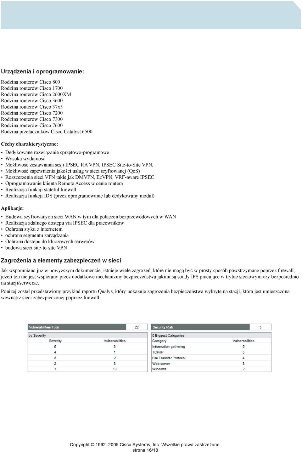 zestawiania sesji IPSEC RA VPN, IPSEC Site-to-Site VPN, Możliwość zapewnienia jakości usług w sieci szyfrowanej (QoS) Rozszerzenia sieci VPN takie jak DMVPN, EzVPN, VRF-aware IPSEC Oprogramowanie