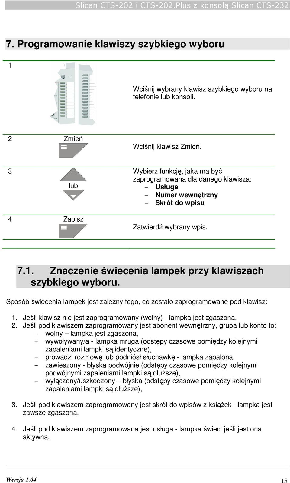 Znaczenie świecenia lampek przy klawiszach szybkiego wyboru. Sposób świecenia lampek jest zależny tego, co zostało zaprogramowane pod klawisz: 1.