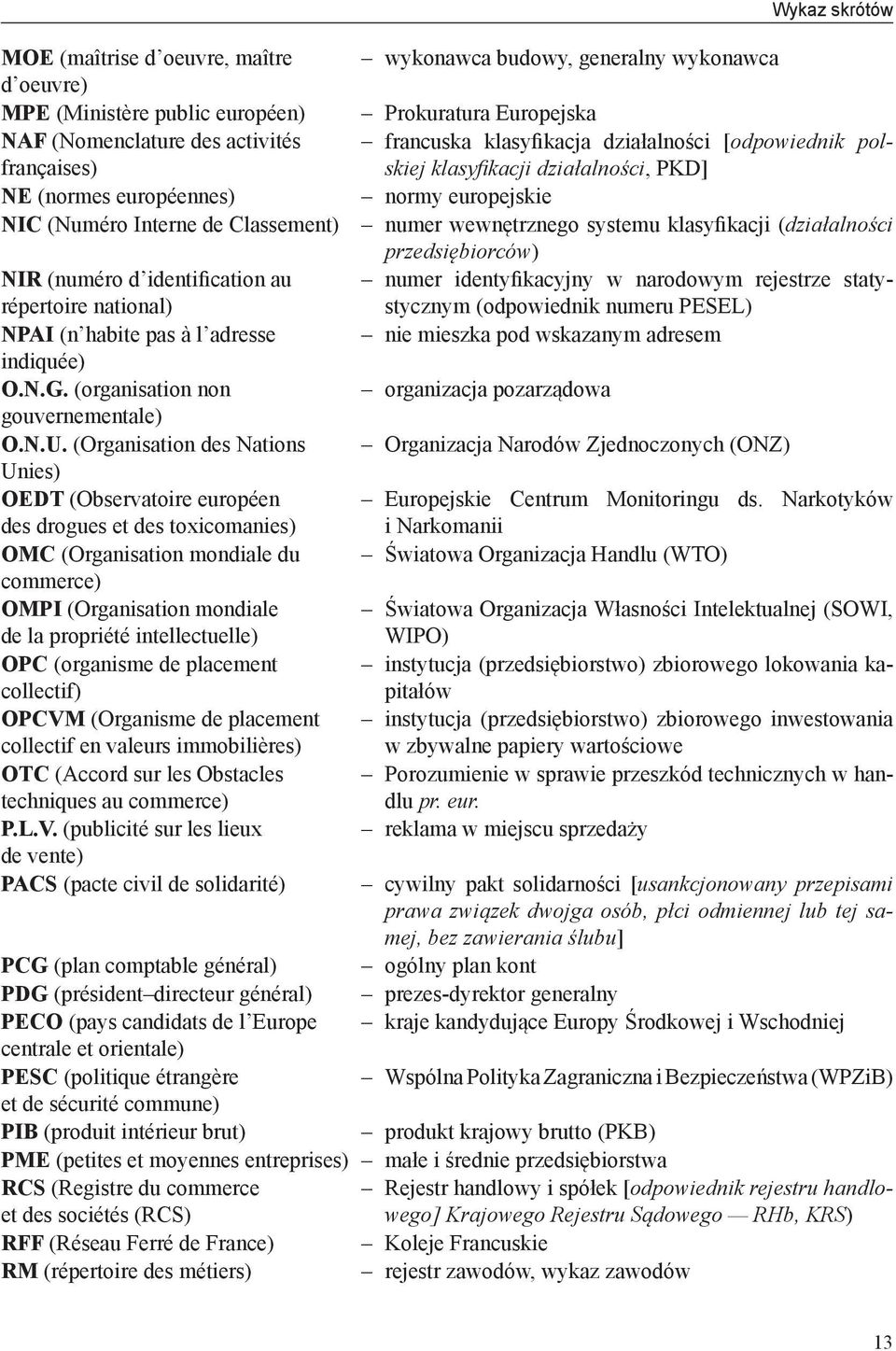 (Organisation des Nations Unies) OEDT (Observatoire européen des drogues et des toxicomanies) OMC (Organisation mondiale du commerce) OMPI (Organisation mondiale de la propriété intellectuelle) OPC