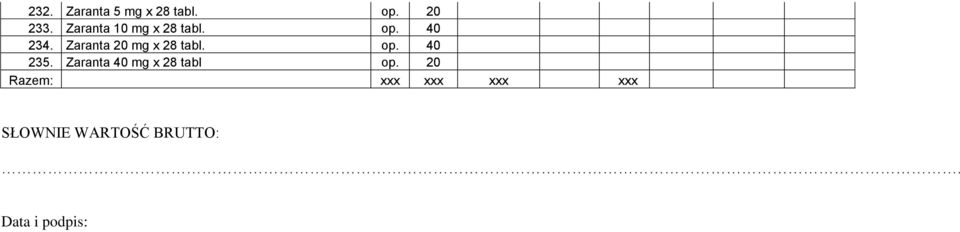 Zaranta 20 mg x 28 tabl. op. 40 235.