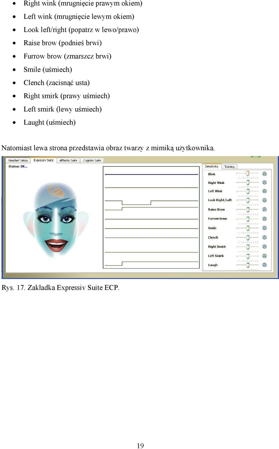 (zacisnąć usta) Right smirk (prawy uśmiech) Left smirk (lewy uśmiech) Laught (uśmiech) Natomiast