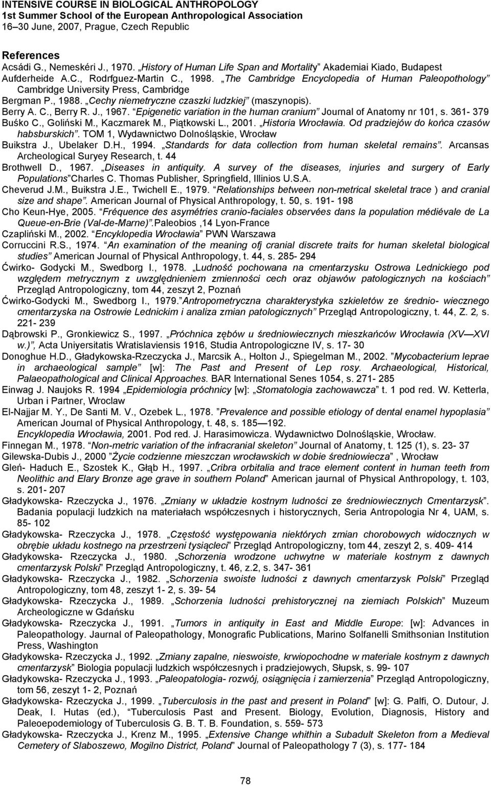 Epigenetic variation in the human cranium Journal of Anatomy nr 101, s. 361-379 Buśko C., Goliński M., Kaczmarek M., Piątkowski L., 2001. Historia Wrocławia.