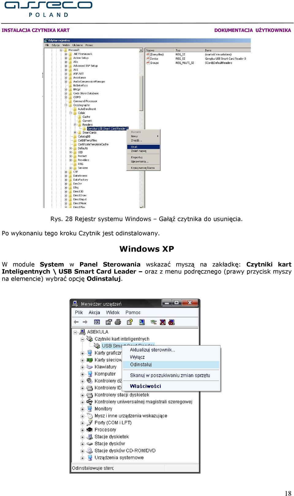 Windows XP W module System w Panel Sterowania wskazać myszą na zakładkę: Czytniki