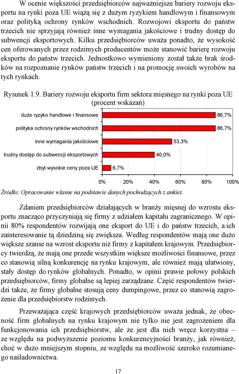 Kilku przedsiębiorców uważa ponadto, że wysokość cen oferowanych przez rodzimych producentów może stanowić barierę rozwoju eksportu do państw trzecich.