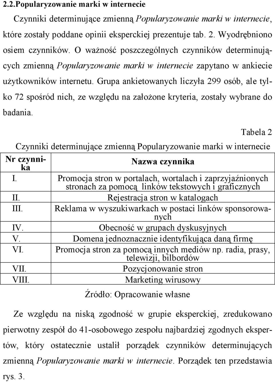 Grupa ankietowanych liczyła 299 osób, ale tylko 72 spośród nich, ze względu na załoŝone kryteria, zostały wybrane do badania.