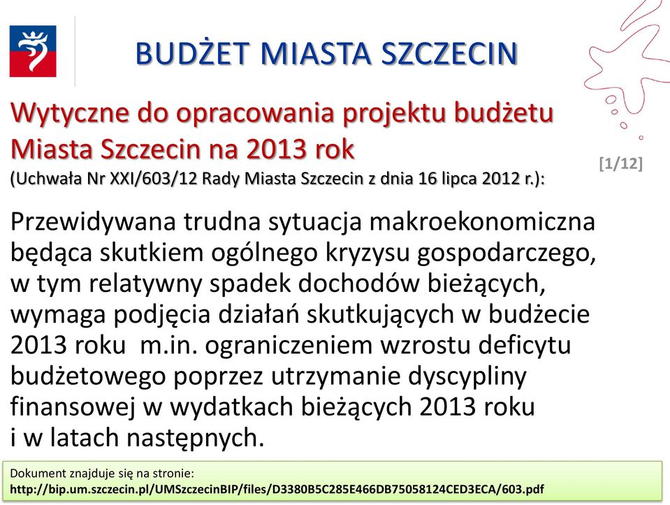 podjęcia działań skutkujących w budżecie 2013 roku m.in.