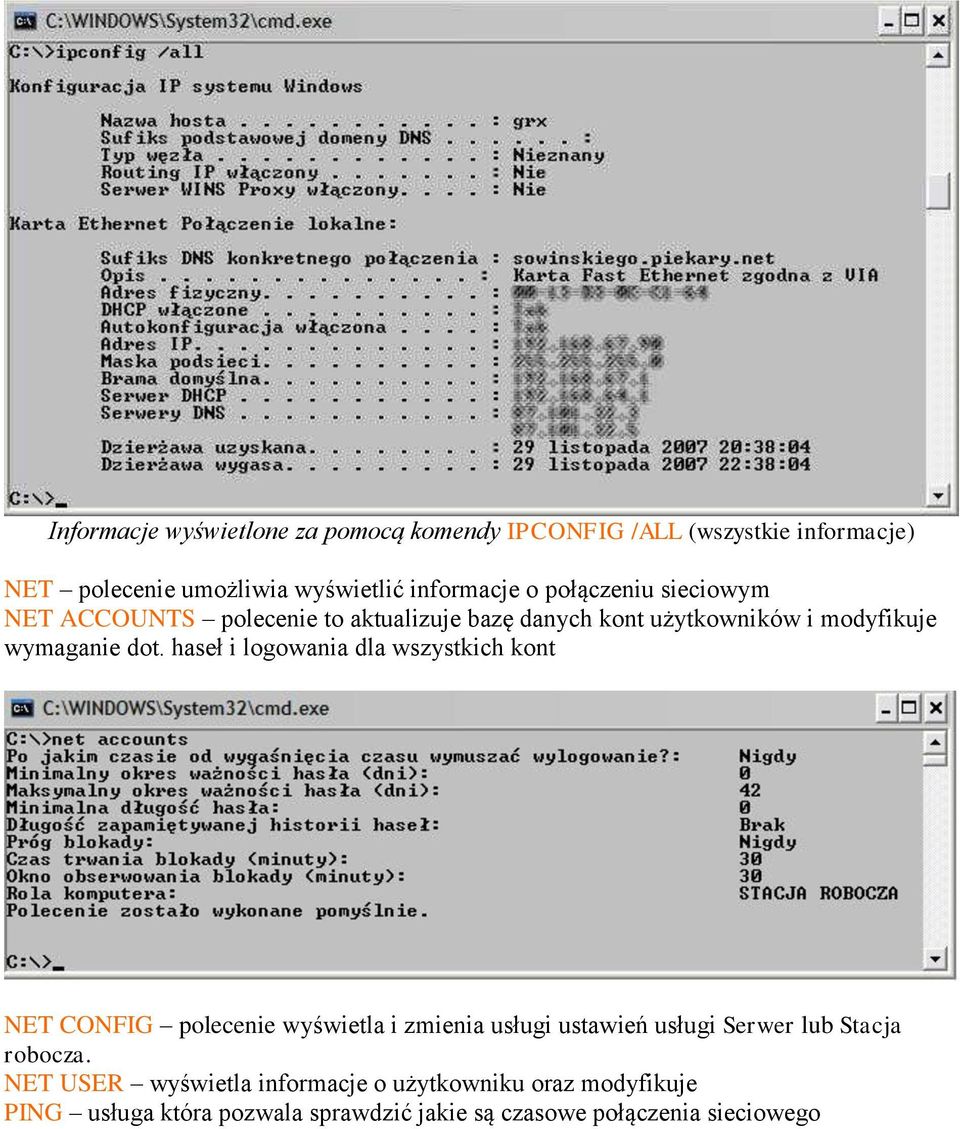 haseł i logowania dla wszystkich kont NET CONFIG polecenie wyświetla i zmienia usługi ustawień usługi Serwer lub Stacja