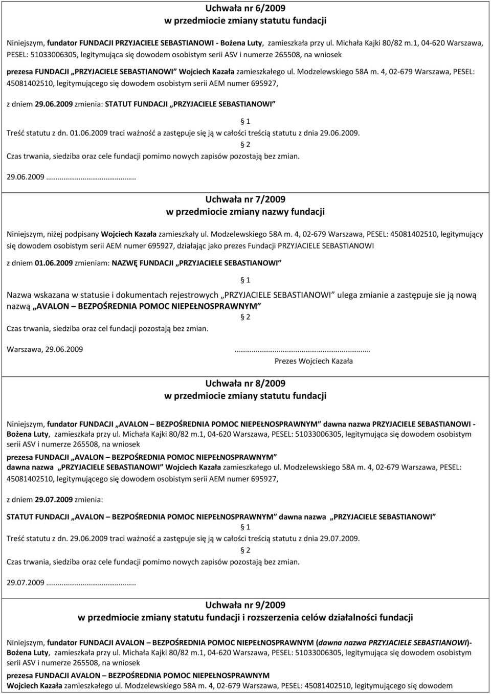 Modzelewskiego 58A m. 4, 02-679 Warszawa, PESEL: 45081402510, legitymującego się dowodem osobistym serii AEM numer 695927, z dniem 29.06.