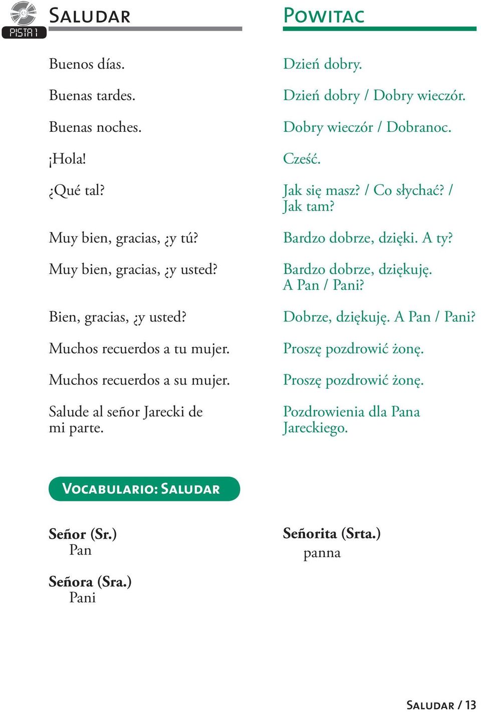 Muchos recuerdos a su mujer. Salude al señor Jarecki de mi parte. Bardzo dobrze, dzięki. A ty? Bardzo dobrze, dziękuję. A Pan / Pani? Dobrze, dziękuję.