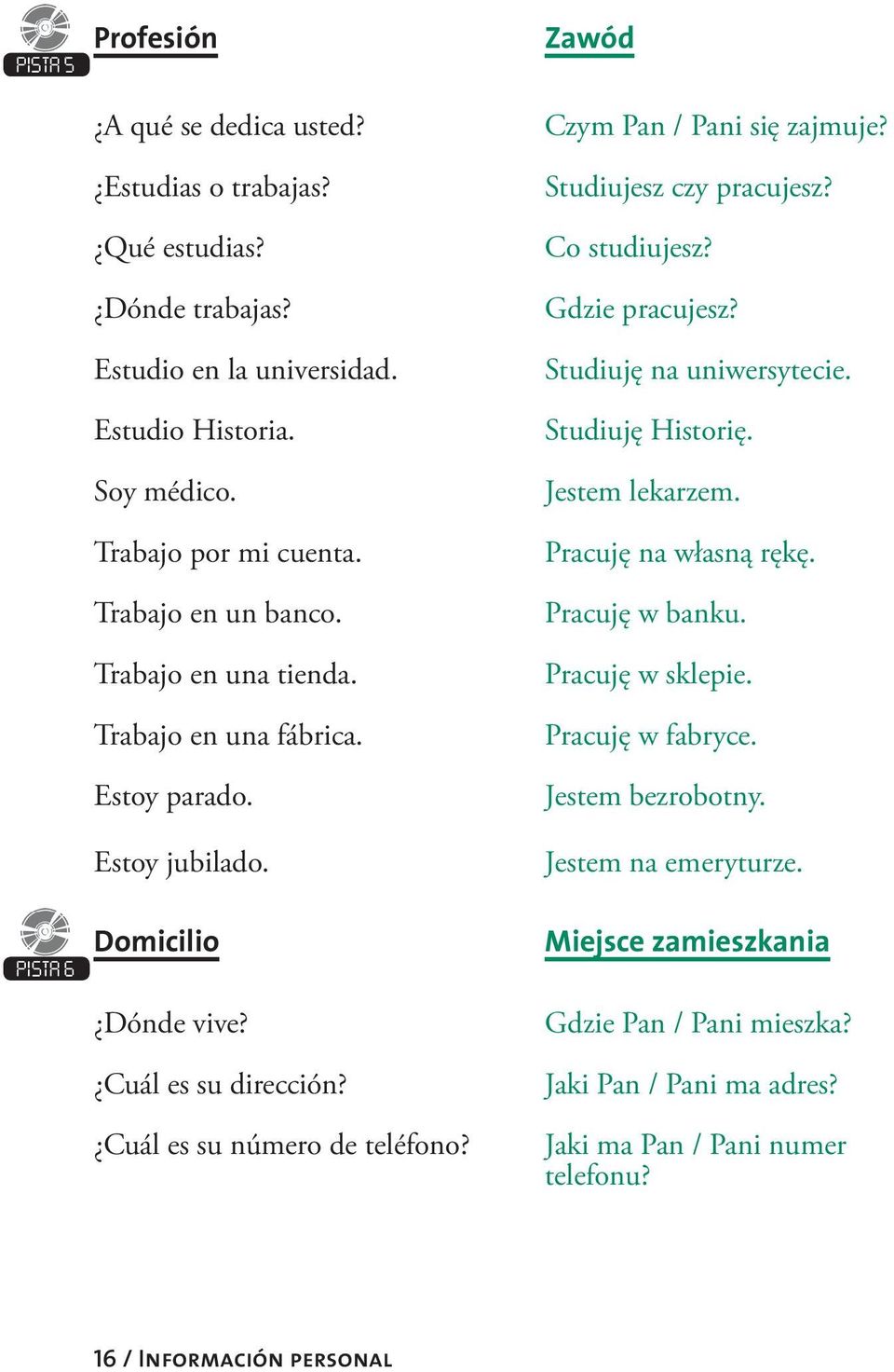 Cuál es su número de teléfono? Studiujesz czy pracujesz? Co studiujesz? Gdzie pracujesz? Studiuję na uniwersytecie. Studiuję Historię. Jestem lekarzem. Pracuję na własną rękę.