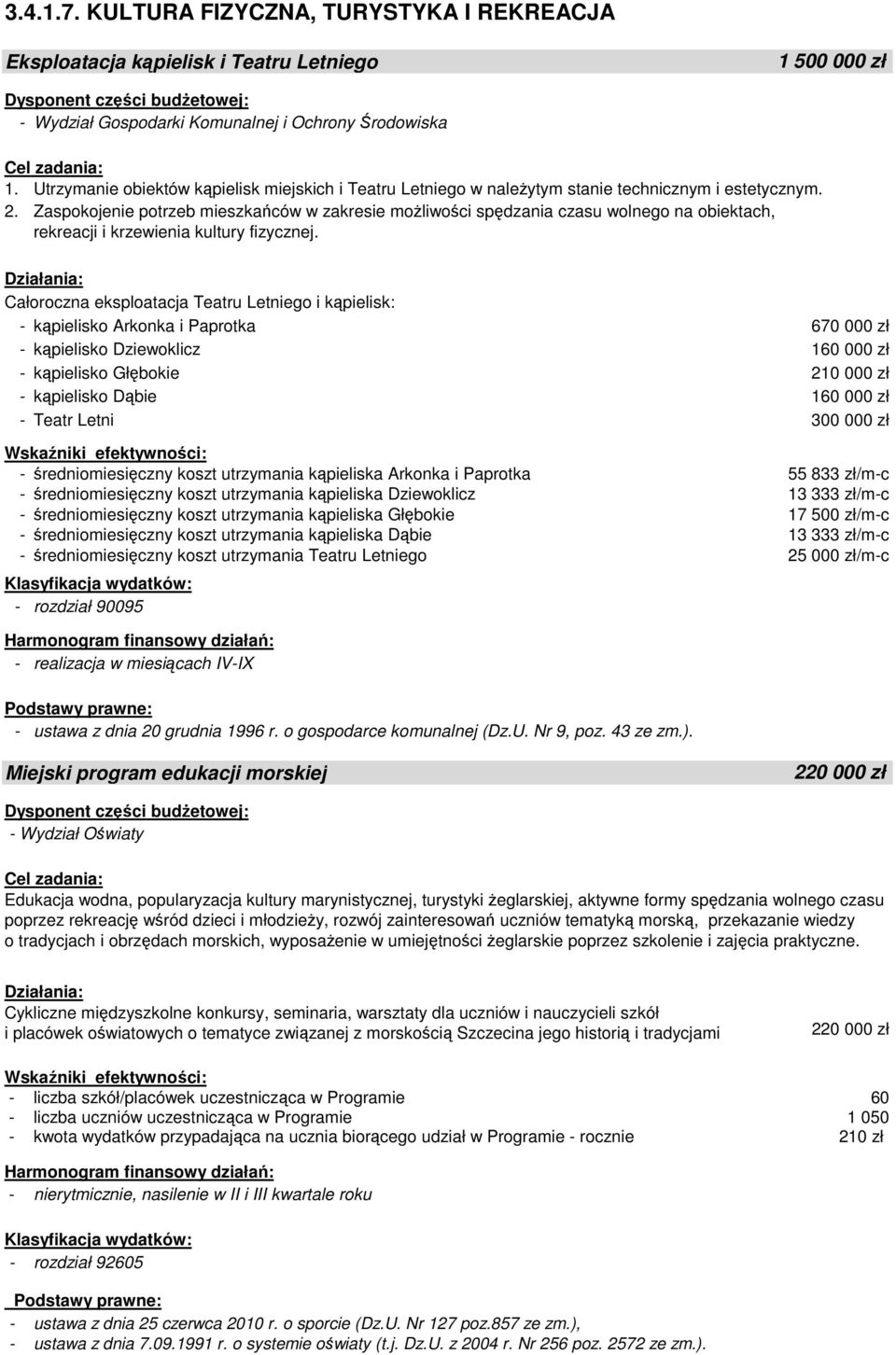 Zaspokojenie potrzeb mieszkańców w zakresie możliwości spędzania czasu wolnego na obiektach, rekreacji i krzewienia kultury fizycznej.