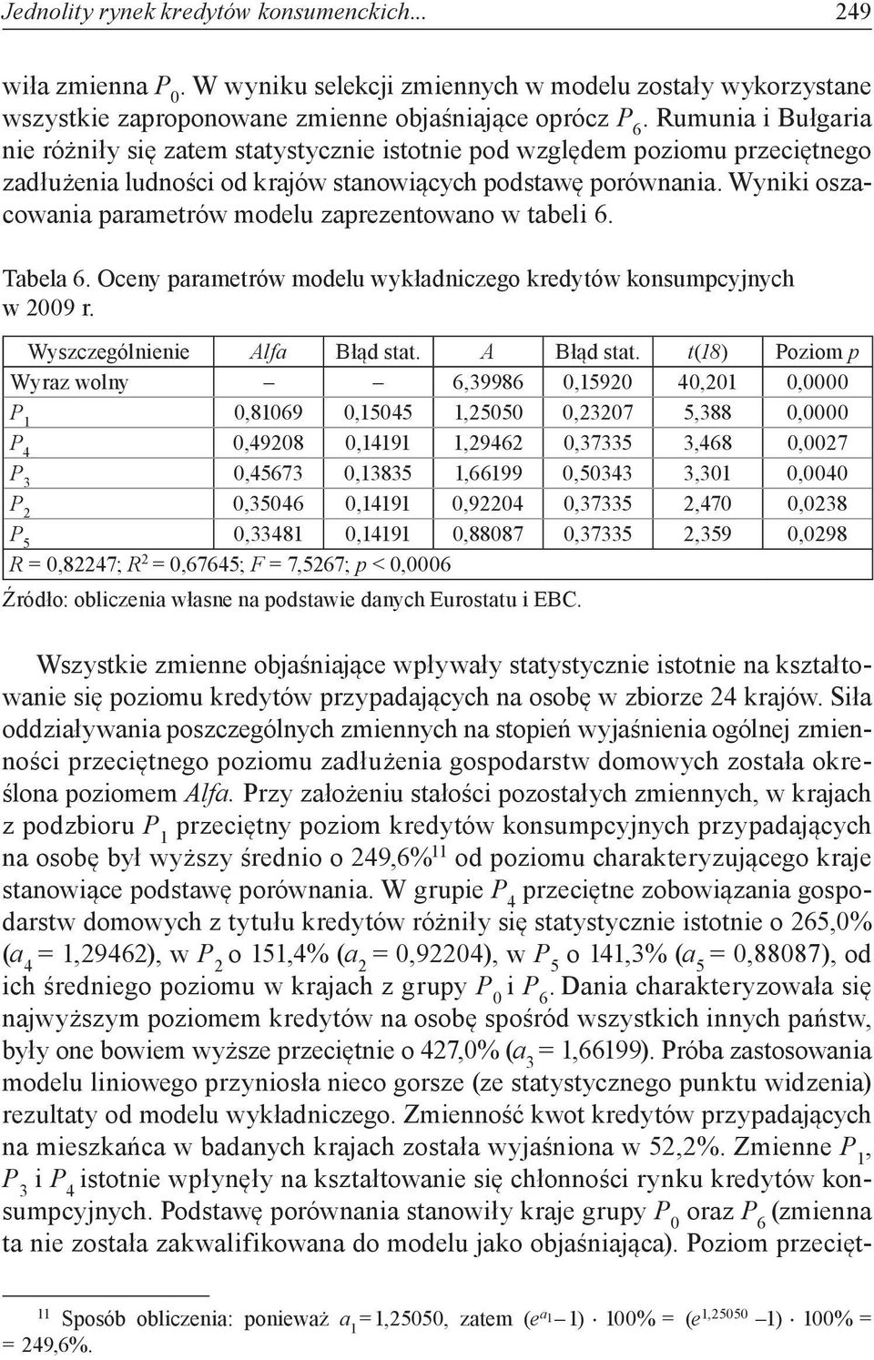 Wyniki oszacowania parametrów modelu zaprezentowano w tabeli 6. Tabela 6. Oceny parametrów modelu wykładniczego kredytów konsumpcyjnych w 2009 r. Wyszczególnienie Alfa Błąd stat. A Błąd stat.